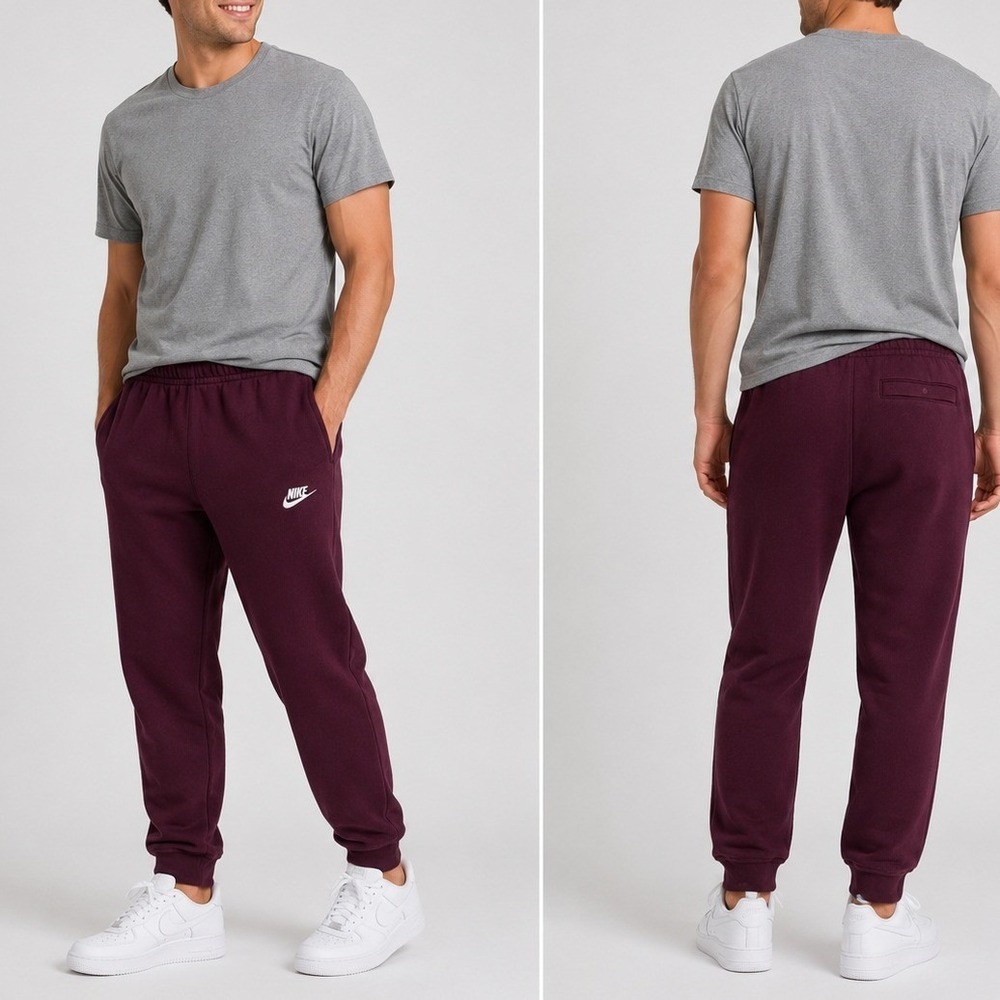 Nike Mens M Sportswear Club Fleece Tapered Jogger Pants Dark Team Red White